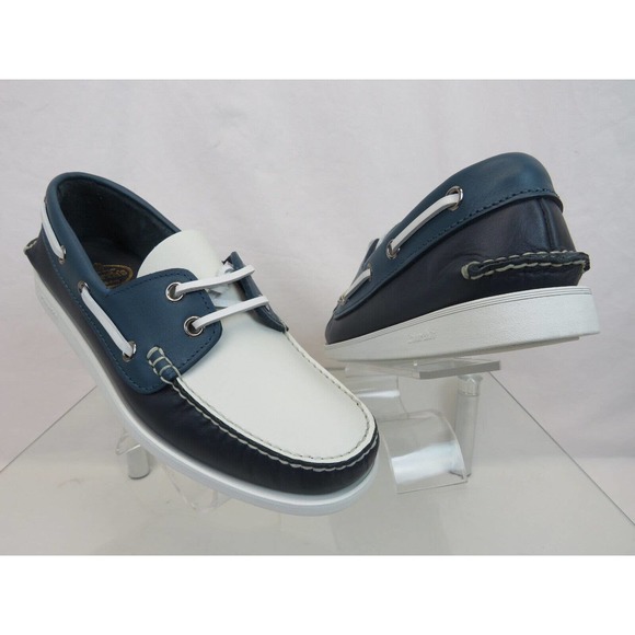 CHURCH'S by PRADA EDB019 BLUE LEATHER LOGO MOCCASINS BOAT LOAFERS 7.5 US 8.5